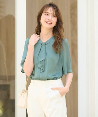 ANY SIS 【洗える】メタルパーツボウタイ ブラウス 【WEB・一部店舗限定】スモーキーグリーン