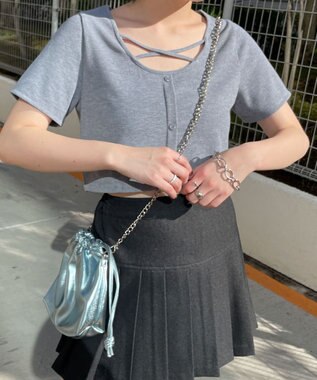 WEGO フロントクロスショートリブT グレー