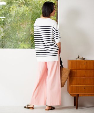 自由区 【洗える】ライトフィールジャージータックワイド パンツ ピンク