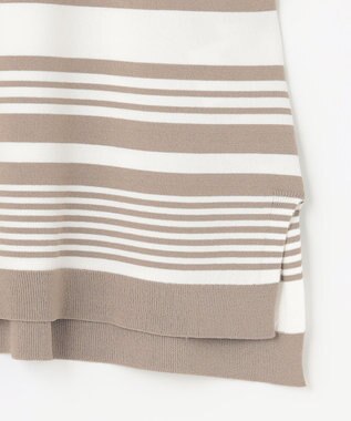 J.PRESS LADIES 【洗える】 レーヨンエリートストレッチ ランダムボーダー ニット Tシャツ ブラウン系1