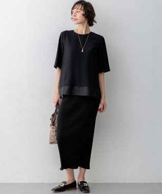 23区 S 【吸水速乾/UVカット/接触冷感】ストレッチジョーゼット シアーコンビ カットソー ブラック系