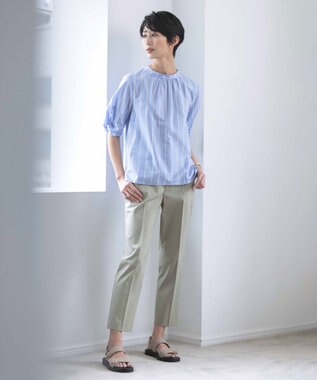 J.PRESS LADIES L 【WEB限定カラーあり・セットアップ対応・洗える・撥水・防汚】コットンFITTYシャーク テーパード パンツ ライトグリーン系