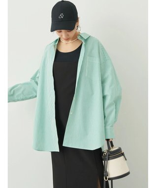 earth music&ecology ボーイズライクシャツ Stripe Green