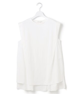 23区 L 【洗える】コンパクトヤーン フレアデザイン ノースリーブ カットソー ホワイト系
