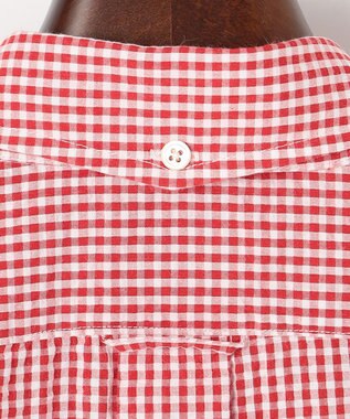 J.PRESS MEN オーガニックコットンサッカーギンガムチェックシャツ レッド系3