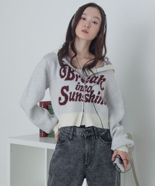 WEGO フラッフィーグラフィックジャガードニットZIPパーカー