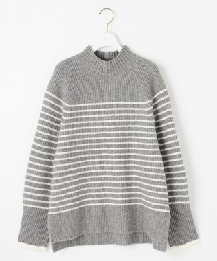 ANY SIS L ハイネックAir ニット ライトグレー×アイボリー