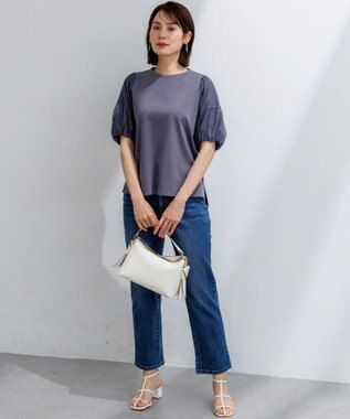 組曲 【WEB限定】コットンポンチ チュールコンビ カットソー グレー系