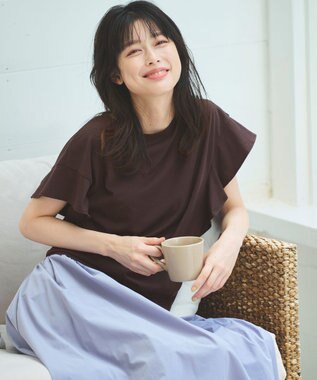 ANY 【接触冷感/UVケア/シワになりにくい】フレアスリーブ TブラウスⅡ ブラウン