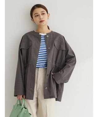 Green Parks 綿麻混ノーカラーブルゾン Gray