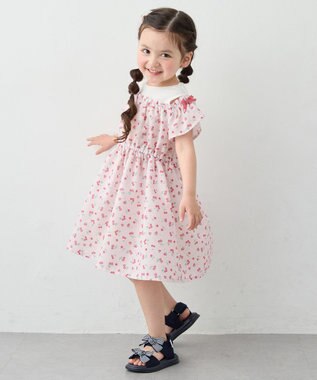 ANY KIDS 【洗濯機可能】オンオフショルダーワンピース ピンク×フルーツ