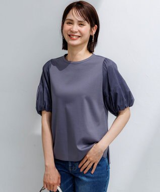 組曲 【WEB限定】コットンポンチ チュールコンビ カットソー グレー系
