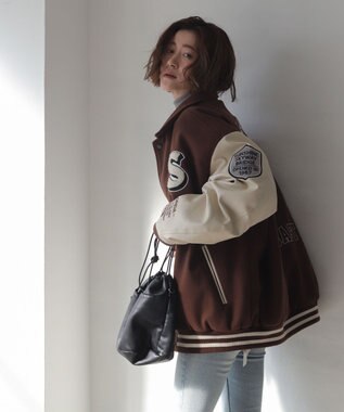 WEGO 【25年秋冬新作/ユニセックス着用ITEM/SMLサイズ展開】メルトンワッペンスタジャン ブラウン