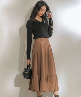 組曲 S ラメリブポロ襟 ニット ブラック系