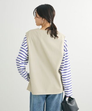 Green Parks フェイクレザーＶネックベスト Ecru