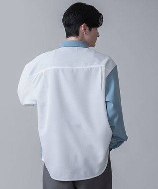 WEGO 【しわになりにくい】ドライポリカラーブロックシャツ（LS） サックス