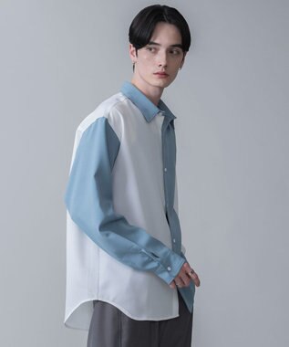 WEGO 【しわになりにくい】ドライポリカラーブロックシャツ（LS） サックス