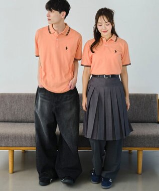 WEGO 【ユニセックス着用ITEM/SMLサイズ展開】別注USPOLOラインポロシャツ オレンジ
