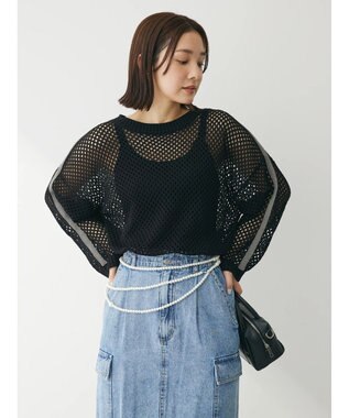 Green Parks ラインメッシュニットプルオーバー Black