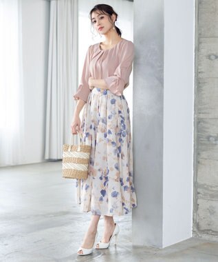 Tiaclasse 【洗える】リボン付きタックフレア袖ブラウス ピンク