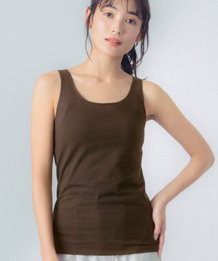 Wing カップ付きタンクトップ 綿混(身生地部) ラク きれいなバストシルエット 【シンクロブラトップ 綿混タイプ】 ブラトップ ET1132 ウイング／ワコール カカオ