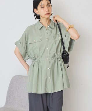 AMERICAN HOLIC メタルボタンウエストドロストシャツ Khaki