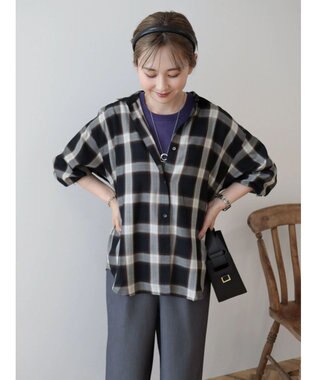 AMERICAN HOLIC イージーケアバックタックシャツ Check Black