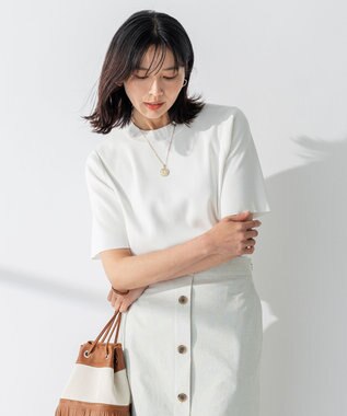 23区 【洗える】コットンポリエステル 半袖 ニット ホワイト系