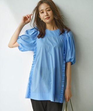 組曲 L コットンローン ボリュームスリーブブラウス ブルー系