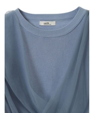 earth music&ecology チュールドッキング半袖ニットプルオーバー Blue