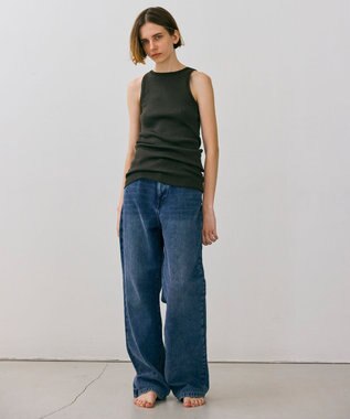 BEIGE， 【BEIGE,ecru/WEB限定・洗える】RIB TOPS /  コットンシルクアメリカンスリーブトップス Khaki