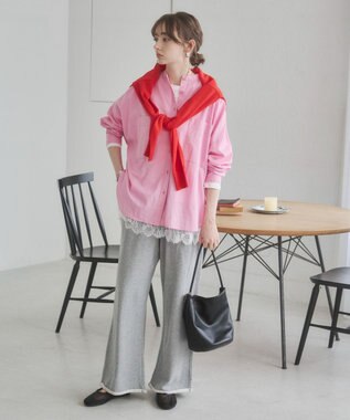 WEGO 着丈が選べる オーバーサイズ バンドカラー シャツ / ストライプ / 無地 ライトピンク