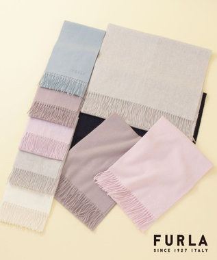 MOONBAT FURLA(フルラ）カシミヤ100％ 無地 マフラー ロゴ刺繍 手洗いOK