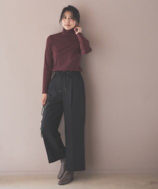 ANY 【洗濯機可】ソフトタッチリブタートルネック ボルドー