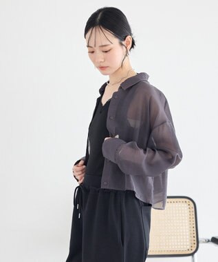 earth music&ecology 【WEB限定】シアーショートシャツ Charcoal Gray