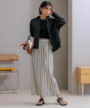 23区 【洗える】レーヨンポリエステルストレッチ 5分袖 ニット ブラック系