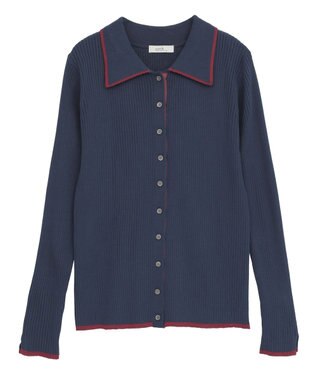 earth music&ecology バイカラートリムロングニットカーディガン Navy