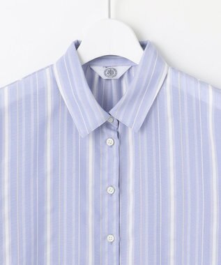 J.PRESS LADIES L 【洗える】SHEERストライプ ペプラム シャツ ブラウス サックスストライプ系