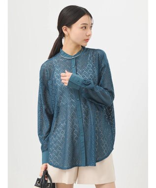 earth music&ecology レースバンドカラーシャツ Green