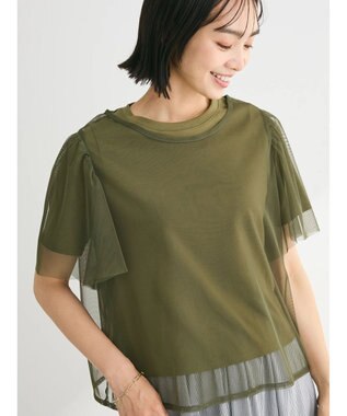 Green Parks ・ＳＵＧＡＲ　ＳＰＯＯＮ　ＳＥＴ２点チュールＴ＋カットＴ Khaki