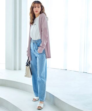 Tiaclasse 【洗える】UVケア機能付きサマーニットロングジップパーカー ピンクモカ