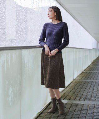 Tiaclasse ラメツイードAラインフレアスカート モカ