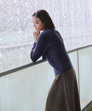 Tiaclasse ラメツイードAラインフレアスカート モカ