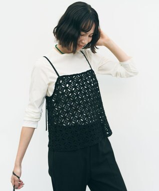 UNFILO 【2点セット】ラッセルレース キャミレイヤード Tシャツ ブラック