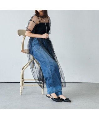 MODE ET JACOMO <carino>グリッターコンビフラットシューズ ブラックコンビ