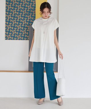 Tiaclasse 【接触冷感・洗える】イージーカットソーピンタックパンツ ブルー