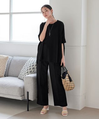 Tiaclasse 【接触冷感・洗える】イージーカットソーピンタックパンツ ブラック