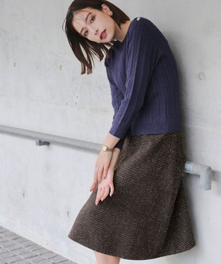 Tiaclasse ラメツイードAラインフレアスカート モカ