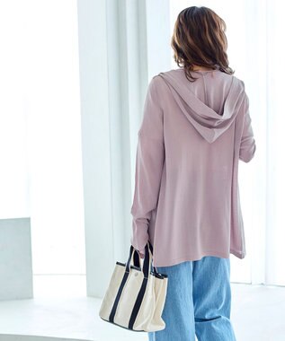 Tiaclasse 【洗える】UVケア機能付きサマーニットロングジップパーカー ピンクモカ