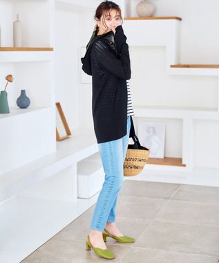 Tiaclasse 【洗える】UVケア機能付きサマーニットロングジップパーカー ブラック